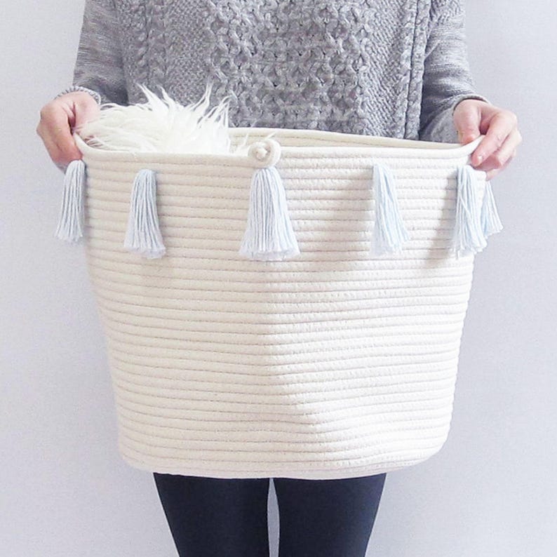 Storage Tassel Basket Tassel Rope Basket Blue Baby Blue Etsy