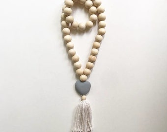 Love Heart Wood Beads GREY - Decorative Wood Beads, Wood Bead Garland, Heart Wood Beads, Decor, Home Decor, Meditation Beads, Prayer