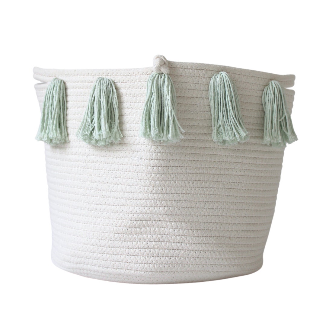 Mint Green Tassel Basket LARGE Rope Tassel Mint, Green, Storage Nursery