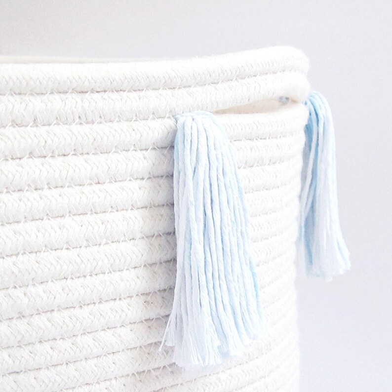 Storage Tassel Basket Tassel Rope Basket Blue Baby Blue Etsy
