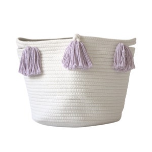 Lilac Tassel Basket MEDIUM - Storage Rope Basket - Lilac, Purple, Baby girl - Nursery Decor, Playroom, lavender. Baby Room