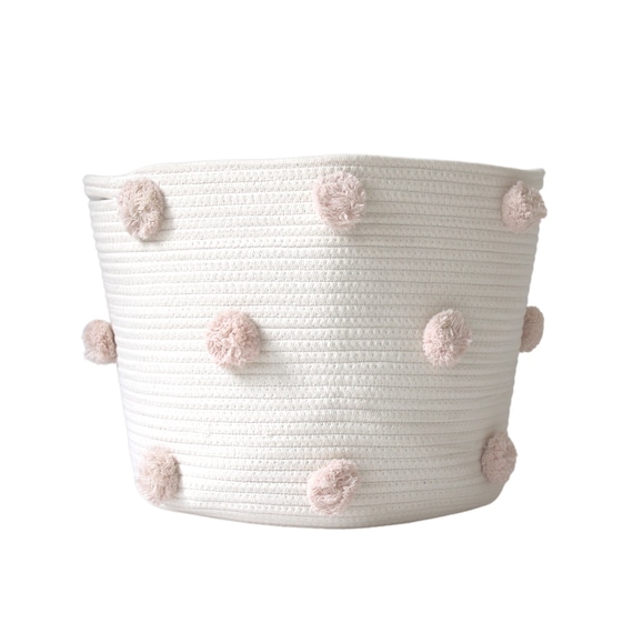 Blush Pom Storage Basket LARGE Pink Baby Nursery Nursery Etsy