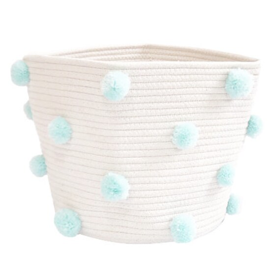Pom Pom Storage Basket Mint Green Baby Nursery Nursery Etsy