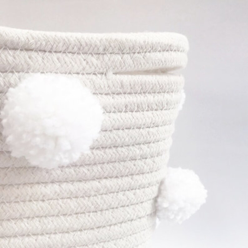 Pom Pom Storage Basket White Neutral Baby Nursery Etsy