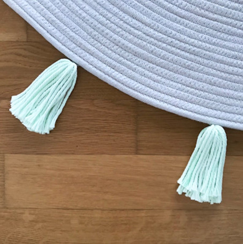 Tassel Round Rope Rug Baby nursery Carpet Mint light Etsy