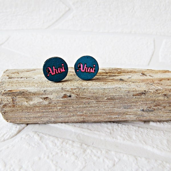 earrings wood ahoi, blue, neon yellow