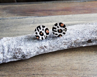 earrings wood leo, leo print, animal print, white, black