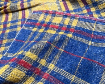 Vintage reversible plaid blanket blue yellow throw