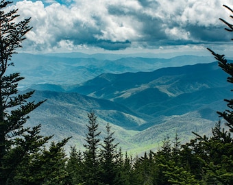 Arte mural digital de las Grandes Montañas Humeantes / Fotografía paisajística del Monte Kuwohi / Decoración rústica de cabañas / Impresión de montaña