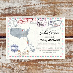 Travel theme bridal shower invitations Travel bridal shower invite Bachelorette party invitation Travel shower invite bridal map image 1