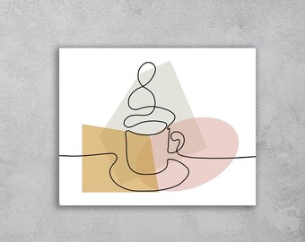 Coffee wall art, Minimalistic art, Coffee Line art, Boho print, Coffee art, Coffee print, Kitchen art, Kitchen line art