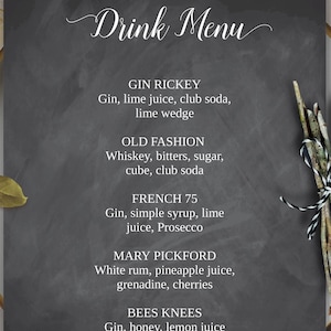 Chalkboard Drink Menu Editable template, Rustic cocktails menu, 4x6, 5x7 and 8x10, digital download