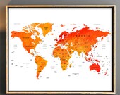 World map wall art World map download World map printable with countries names and boarders Map of the world weltkarte watercolor world map
