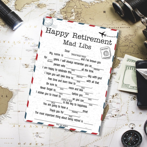 Retirement mad libs, Happy retirement game, Printable retirement game, Retirement games, Co-Worker Retirement Game, Retirement party ideas