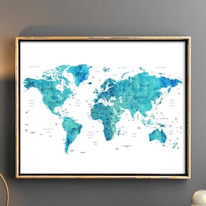 World map download World map printable with countries names and boarders Map of the world Blue map watercolor world map printable map