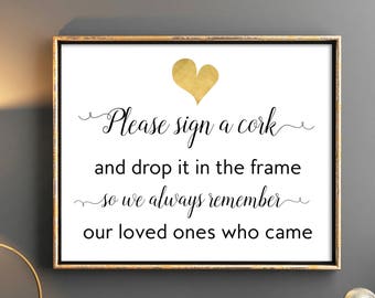 Wedding Guest Book Sign Please sign a cork and drop it in the frame Wedding printable signs 8x10 7x5 Wedding reception sign Welcome sign
