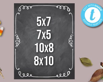 Chalkboard Sign Template, Digital chalkboard sign template, 5x7, 7x5, 8x10, 10x8, Rustic retro chalkboard editable decoration signs download