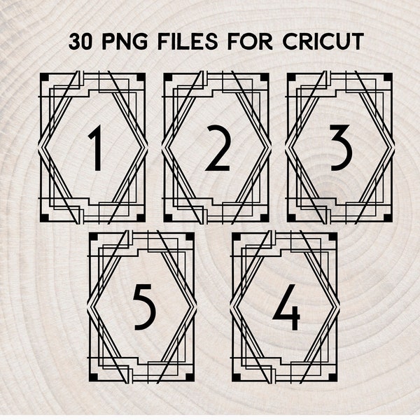 Art deco table numbers in PNG for Cricut, Gatsby table numbers for Cricut, roaring 20s wedding table numbers