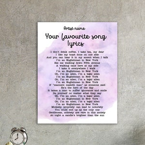 Custom Song Lyrics, Printable Lyric Poster, Music Poster, Custom Music Wall Art, Custom poster, Custom sign, Custom watercolor art gift image 1