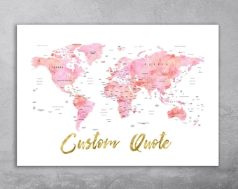 Personalisierte Aquarell Weltkarte mit Spruch (Digitale Datei)