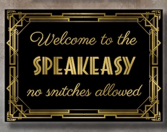 Speakeasy Sign: Roaring 20s Prohibition Party Decor (Digital Download)