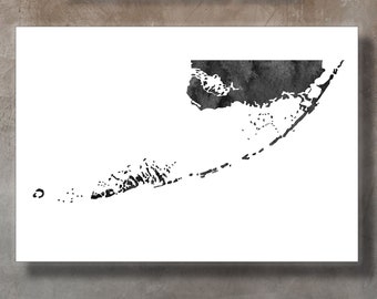 Black Watercolor Florida Keys Map Art (Digital File)