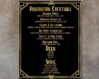 Art Deco Cocktails Menu: Custom Prohibition Drinks (Digital Download)