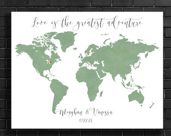 Sage Green World Map Wedding Guest Book: Adventure Theme (Digital Download)