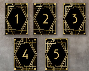 Art Deco Table Numbers 1-25: Gold Roaring Twenties Signs (Digital Files)