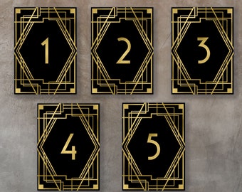 Art deco gold table numbers, Black gold wedding 1-26 table numbers 5x7, Minimalist table numbers, 1920s table signs, digital download files