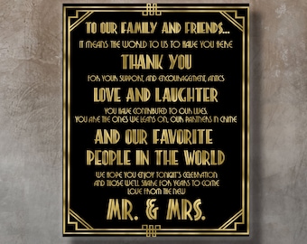 Gatsby signs, To our family and friends sign, Wedding family and friends sign, Thank you sign, Roaring 20s party, Gatsby decorations