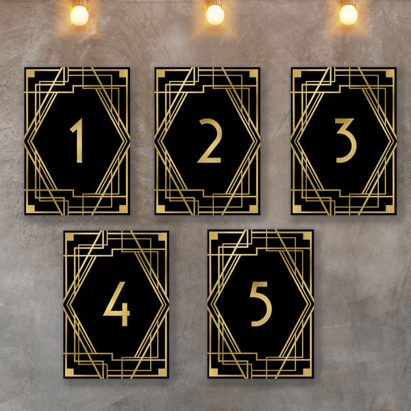 Art deco gold table numbers, Black gold wedding 1-26 table numbers 5x7, Minimalist table numbers, 1920s table signs, digital download files