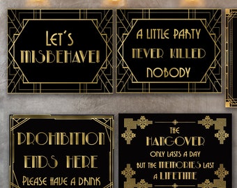 7 Prohibition signs bundle, New Year party decorations, Roaring 20s 7 signs pack, Art deco party, Murder Mystery event download files