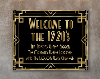 Welcome to 1920s, Roaring 20s welcome sign, Speakeasy decorations, Prohibition sign, Prohibition decoration, Retro party decorations