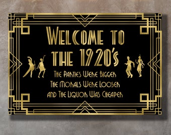 Welcome to the 20s, 1920s welcome sign, Big size 24x36, Roaring 20s, Prohibition sign, Gatsby Speakeasy sign, 40th birthday Harlem sign