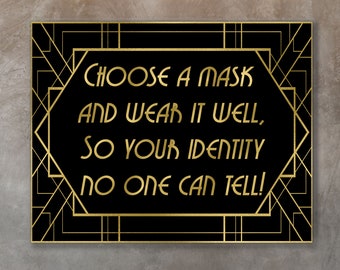 Masquerade party sign, 1920s party decorations, Choose a mask sign,  Roaring 20s Decoration, Art deco sign, Harlem Nights, Digital File