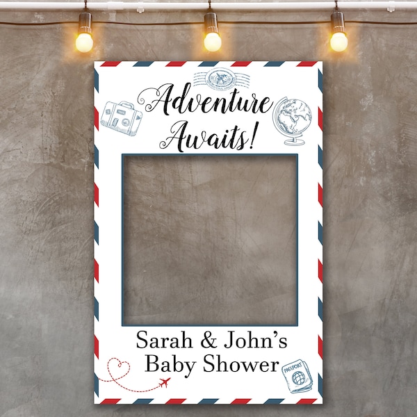 Travel Selfie Frame, Adventure Awaits Photo Booth, Selfie Photo Booth Frame, Travel theme photo props, Travel baby shower, DIGITAL FILE