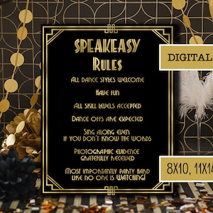 Speakeasy Rules, Art deco party decor, Funny party sign, Speakeasy sign, Roaring 20s decoration, 1920 sign. Prohibition sign, Murder party