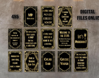 1920s Party Signs Bundle: Art Deco Speakeasy Decor (Digital Download)