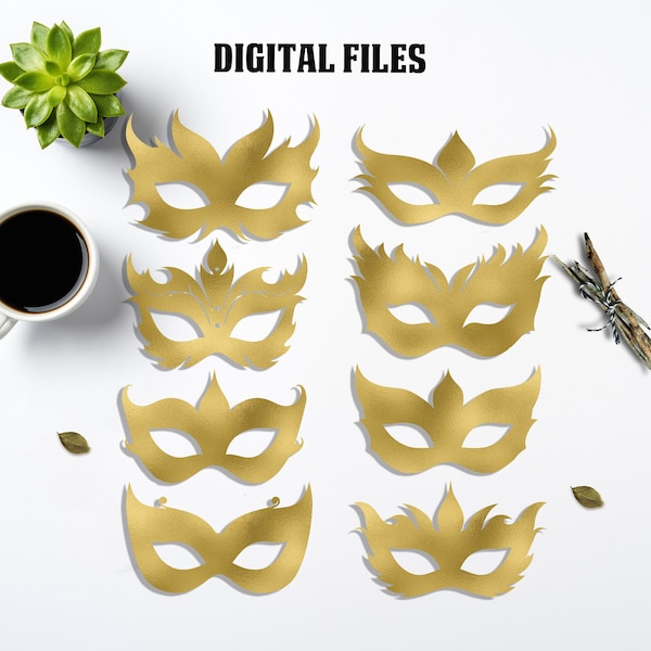 Gold Printable Masquerade Masks, Masquerade costume DIY, Masquerade mask, Masquerade party Photobooth set, Digital