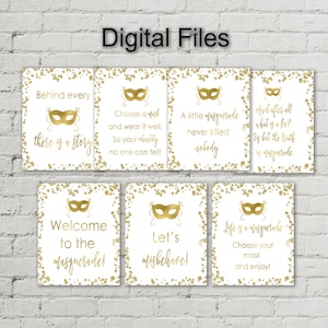 Gold Masquerade Party Signs: Sweet 16 Decor (Digital)