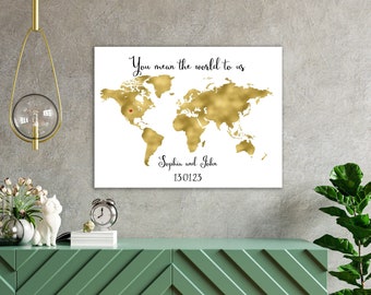 Editable Gold World wedding Guest Book Map  - Personalized Travel Keepsake - Wedding, Anniversary, or Special Occasion, Gift to her