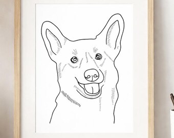 Custom Corgi Line Art Portarait – Minimalist Dog Wall Art
