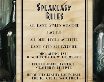 Speakeasy Party Rules Sign: Roaring 20s, Gatsby Style (Digital Download)