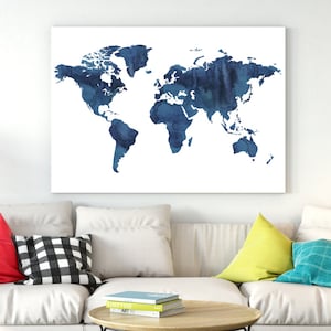 World map watercolor Navy Blue watercolor world map Large world map World map download World map nursery Oh the places we'll go printable