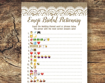 Burlap and Lace Wedding Emoji Pictionary Game Rustic Bridal Shower Emoji Game Country Bridal Shower Game Funny Rustic Country game brsg07
