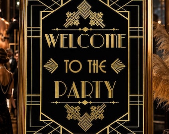 Gatsby Art Deco Welcome Sign: Roaring 20s Party Decor (Digital Download)