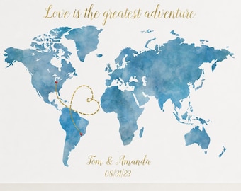 Wedding guest book alternative for couples digital printable file, personalized travel map