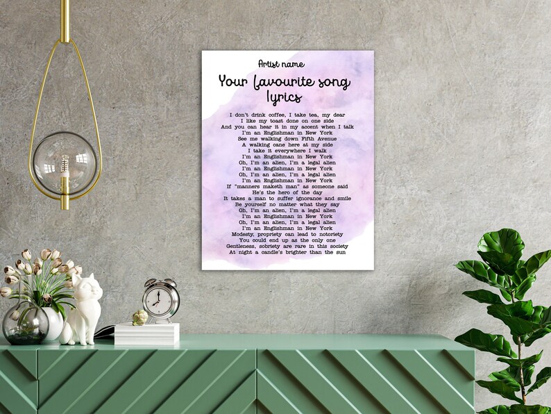 Custom Song Lyrics, Printable Lyric Poster, Music Poster, Custom Music Wall Art, Custom poster, Custom sign, Custom watercolor art gift image 1