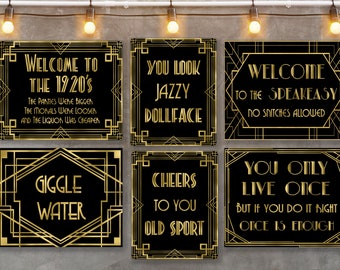 1920 signs bundle, Roaring 20s decorations, Adult party 6 signs pack, Art deco party, roaring 20s, Murder party Instant Download Files